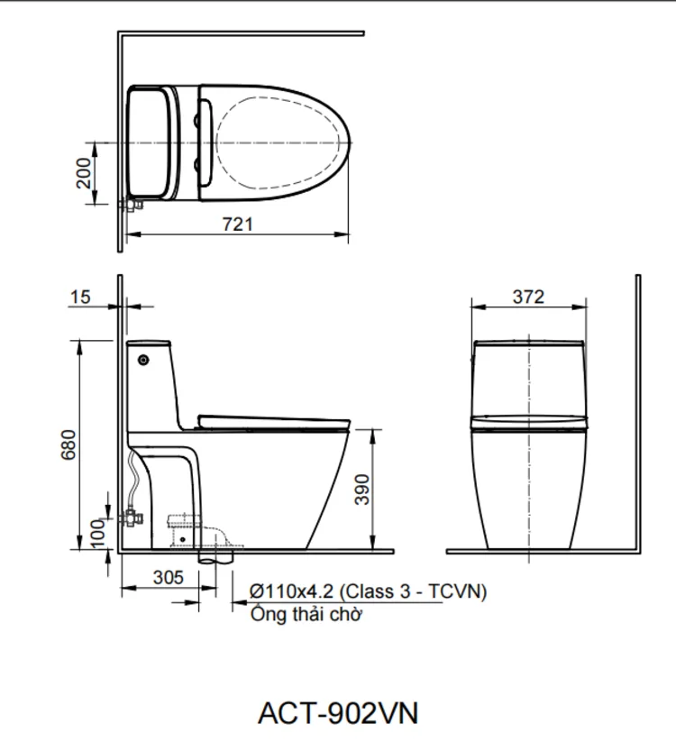 Bồn cầu 1 khối xả cảm ứng ACT-902VN