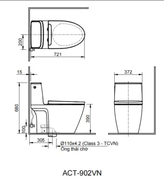 Ảnh 5 của Bồn cầu 1 khối xả cảm ứng ACT-902VN