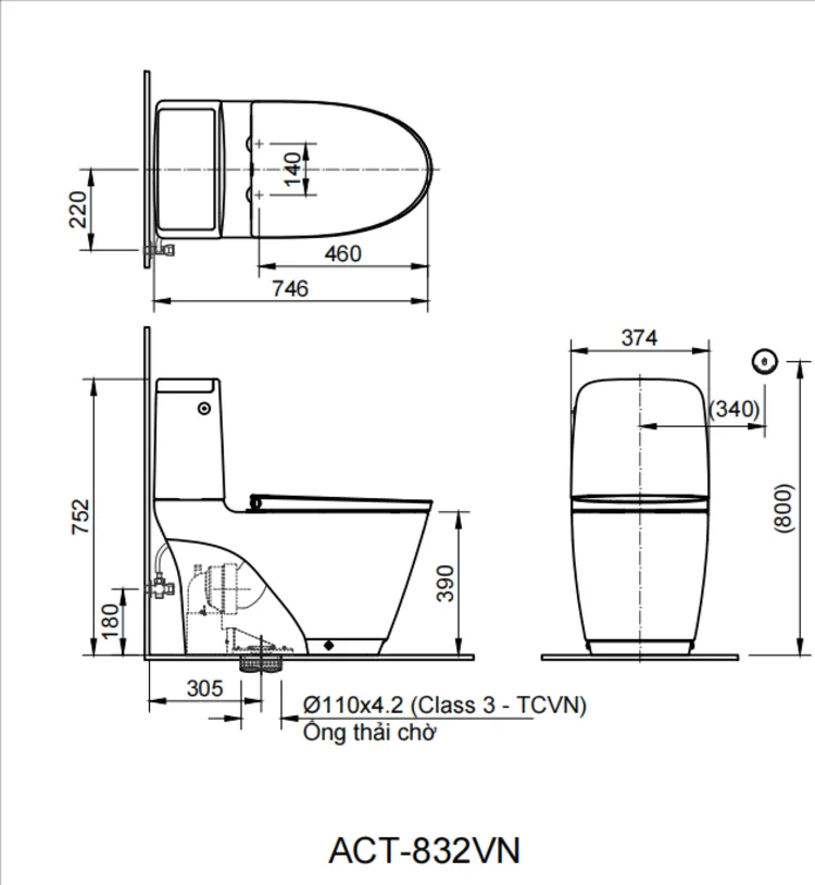 Bồn cầu 2 khối xả cảm ứng ACT-832VN