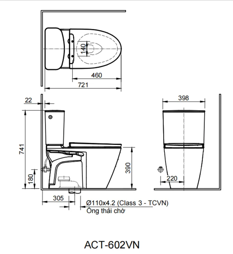 Bồn cầu 2 khối xả cảm ứng ACT-602VN