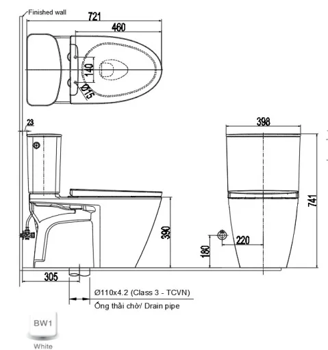 Bồn cầu cảm ứng kết hợp nắp rửa điện tử ACT-602+CW-KA22AVN