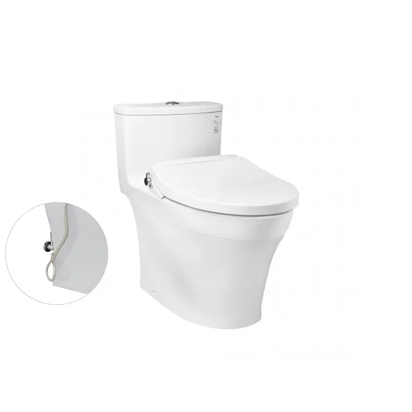Bàn cầu một khối MS885DE2, nắp đóng êm kèm vòi rửa nước lạnh TCW07S