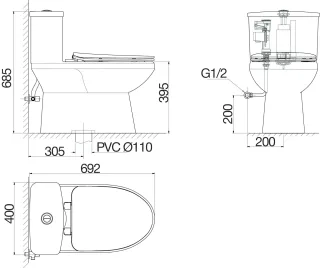 Ảnh 2 của Bàn cầu một khối V811
